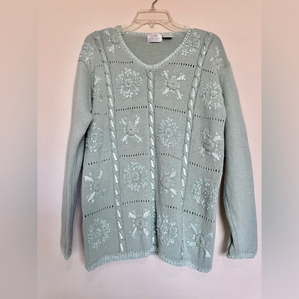 Blair Boutique Vintage Cottagecore Sweater Beaded Embroidered XL